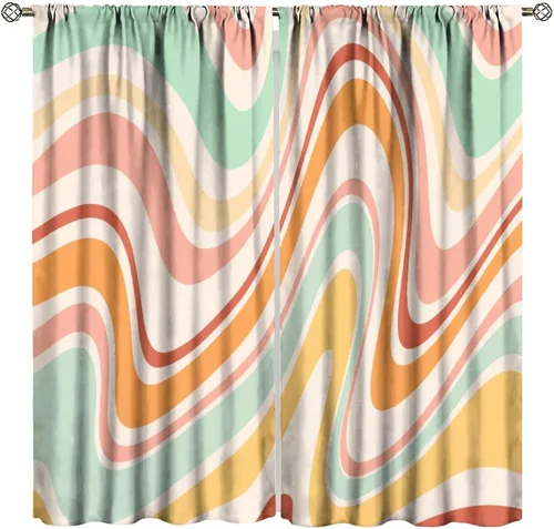 Cortinas hippie abstractas de los años 70, estilo retro, casa de campo, estilo rústico, geométrico, moderno, hippie de los años 60, vintage,