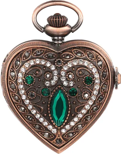 JewelryWe Reloj de bolsillo con colgante de corazón en tono plateado vintage para niñas, señoras y mujeres con cadena de 30 pulgadas para Navidad