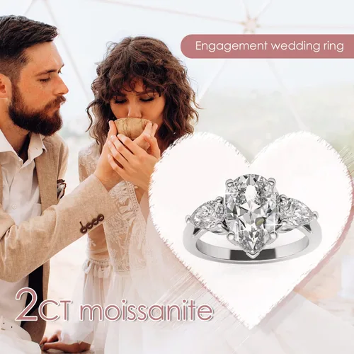 Miniatura 22 de WSX - Anillo de compromiso de oro de 10/14/18 quilates de 2 quilates para mujer, diseño de lágrima personalizada, moissanita, promesa de boda