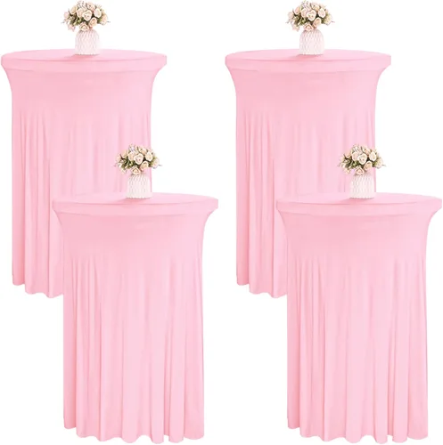 Miniatura 10 de Paquete de 4 faldas redondas de elastano de 32 x 43 pulgadas para mesa de cóctel con cortinas onduladas, mantel de cóctel elástico, mesas altas Negro