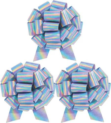 Miniatura 28 de Lazo de regalo grande azul de 12 pulgadas, lazo metálico con cuerda de tirar perfecto para envolver regalos, grandes presentes, autos, bicicletas