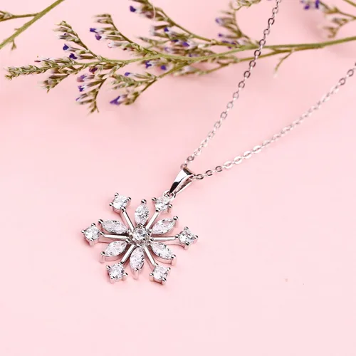 Miniatura 6 de JO WISDOM - Dije de plata de ley 925, collar con diseño grande de copo de nieve color blanco y azul de circonita