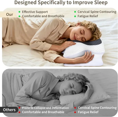 Miniatura 7 de Almohada cervical para el cuello para dolor de cuello, almohada ortopédica de espuma viscoelástica con diseño contorneado, almohadas de apoyo