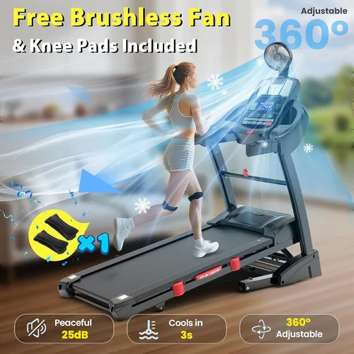 Miniatura 3 de Cinta de correr con inclinación automática del 15% de capacidad de 400 libras, máquina de correr plegable de 5.1 HP para el hogar con mango