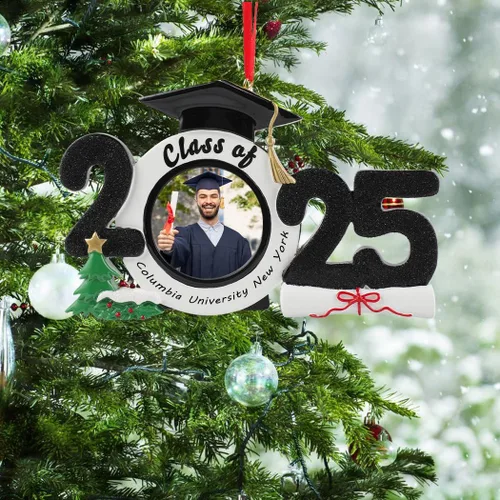 Miniatura 2 de Adorno personalizado para graduado 2025, adorno de Navidad de graduación de clase 2025, adornos de marco de fotos de graduación de felicitaciones