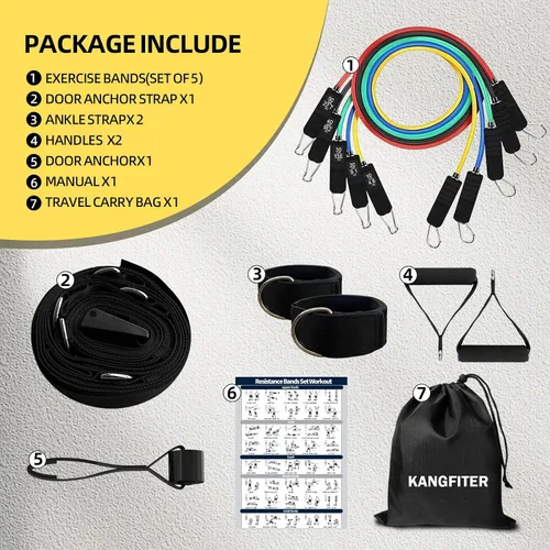 Miniatura 7 de KANGFITER Correa de anclaje de puerta y bandas de resistencia para entrenar con asas, equipo de entrenamiento de fuerza, bandas de ejercicio