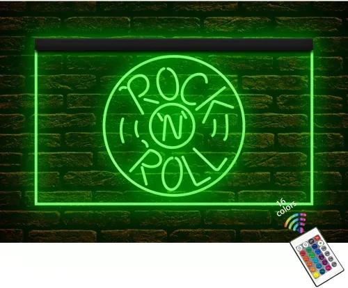 140020 Rock and Roll Musics Punk Guitar Singer Bar Decoración del Hogar Pantalla de Tienda Luz LED Letrero de neón (12 x 8 pulgadas, 16 colores por