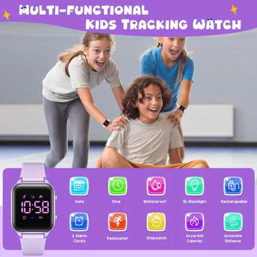 Miniatura 2 de Relojes digitales para niños y niñas, reloj deportivo con rastreador de fitness, podómetro, alarmas, cronómetro, no necesita aplicación, reloj