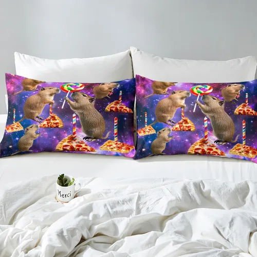 Miniatura 4 de Sábana bajera ajustable de Capybara de dibujos animados tamaño individual para niños, bonito juego de cama de Capybaras marrón para niños y niñas