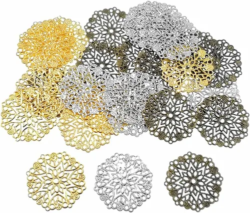 Miniatura 9 de ALIMITOPIA 30 conectores colgantes de filigrana, suministros de decoración de laminado de metal para bricolaje, horquilla, aretes, disfraces