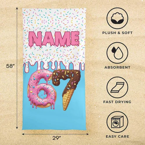 Miniatura 6 de Toalla de playa de béisbol personalizada con nombre, divertidas toallas de playa personalizadas de 67 memes para niños, toallas número seis siete