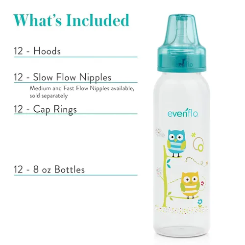 Miniatura 5 de Botellas de polipropileno clásicas con estampados de Evenflo para bebé, niño y recién nacido - Azul/Verde/Cian, 8 onzas (paquete de 12)