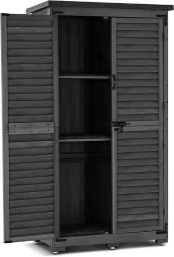 Miniatura 9 de MCombo - Cobertizo de almacenamiento para exterior, armario de almacenamiento de jardín, cobertizo vertical exterior con casilleros, armario