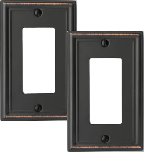 OKAWYC Cubierta de Interruptor de Luz Decorativo Individual Luca Placa de Pared de Metal, Paquete de 2 Bronce Envejecido 1 Gang Rocker Individual,