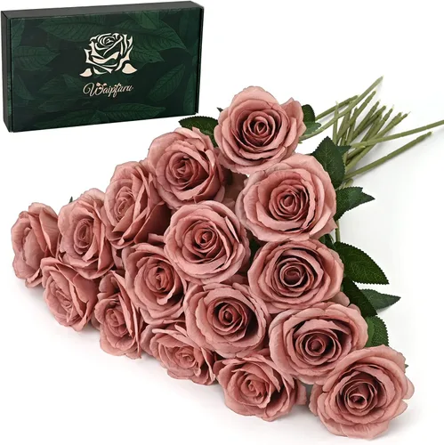 Miniatura 20 de Waipfaru 20 rosas blancas falsas de aliento de bebé, flores artificiales a granel, rosa blanca de seda con tallos largos para ramo de boda, jarrón
