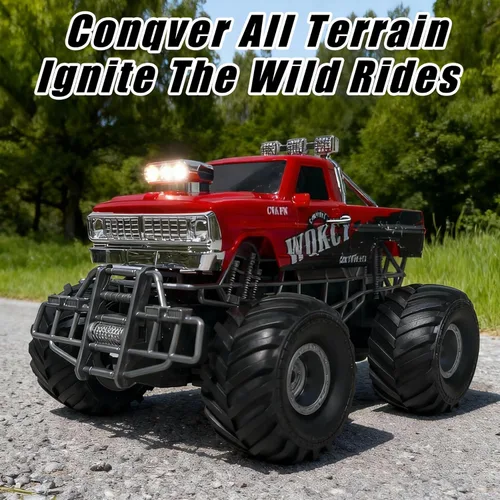 Miniatura 5 de Camión Monstruo RC de Alta Velocidad de Nivel de Entrada rojo con Luz y Rociador 2.4GHz Vertical Rotación 360° 4WD Camiones Monstruo Coches RC, 20+