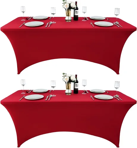 Miniatura 60 de Paquete de 2 Cubiertas de Mesa de Spandex de 4 pies para Mesas Plegables Rectangulares - Manteles Elásticos Ajustados Resistentes a las Arrugas