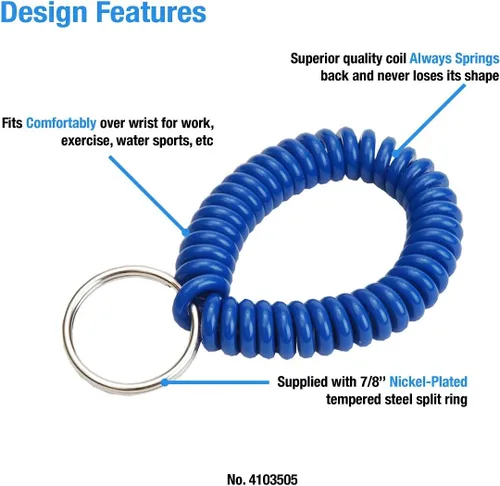 Miniatura 32 de Lucky Line - Resorte de muñeca en espiral de 2 pulgadas de diámetro con llavero de acero, multicolor, pulsera flexible para muñeca, se estira hasta