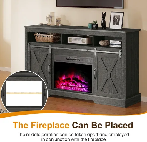Miniatura 5 de RoyalCraft Soporte de TV con Chimenea para TV de 65+ Pulgadas, Centro de Entretenimiento Estilo Granja de 34" de Alto con Chimenea Eléctrica de 23
