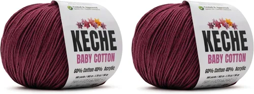 Miniatura 38 de Keche Hilo de algodón, 60% algodón, 40% hilo acrílico, hilo de algodón suave para crochet y tejer, hilo amigurumi, 1 madeja/bola, 1.76 onzas (50g)