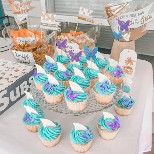 Miniatura 5 de 13 adornos de mariposa para tartas, adornos 3D para cupcakes para niñas y cumpleaños de mujeres (azul y morado)
