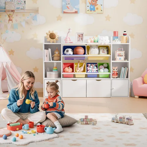 Miniatura 7 de Xilingol Organizador de Almacenamiento de Juguetes para Niños con 6 Cajones Desmontables, Organizador de Juguetes de 4 Niveles con 6 Compartimentos