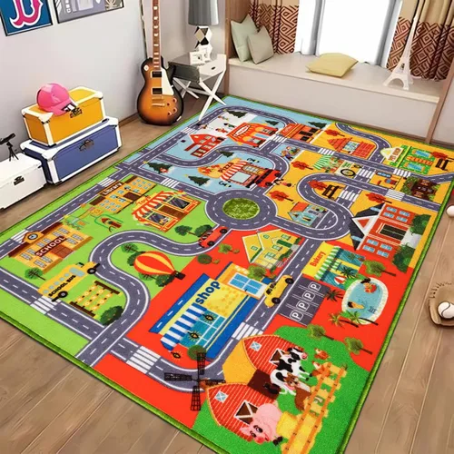 Miniatura 15 de Alfombra de coche para niños, alfombra de juego de automóvil, alfombra de tráfico extra antideslizante para niños, alfombra educativa de mapa