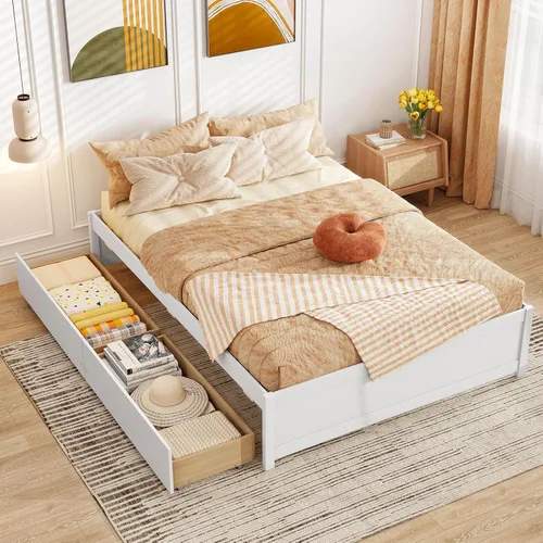 Miniatura 9 de Giantex Base de cama de plataforma de tamaño individual con 2 cajones de almacenamiento, marco de cama de madera maciza, base de colchón de soporte