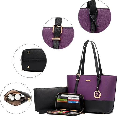 Miniatura 6 de Juego de bolsos y carteras para mujer, bolso de mano para el trabajo, bolso de hombro con asa superior y cartera a juego