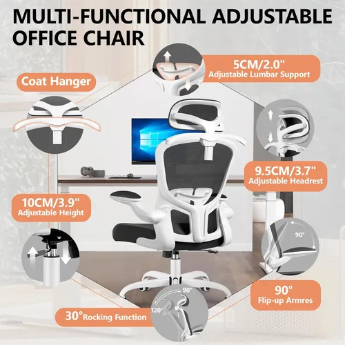 Miniatura 4 de FelixKing - Silla de oficina con reposacabezas, silla de escritorio ergonómica con ruedas, silla giratoria cómoda para tareas con soporte lumbar