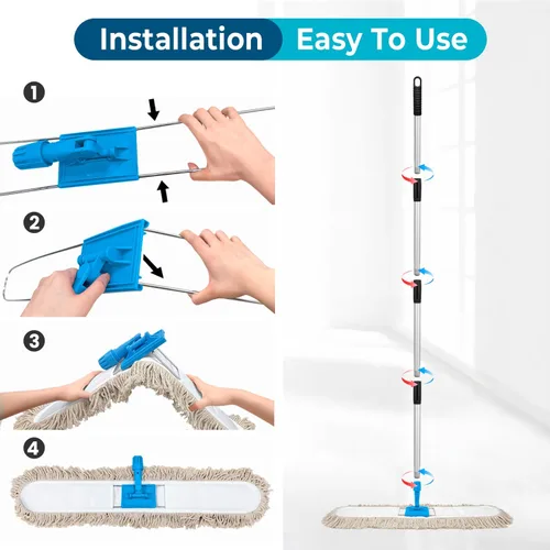 Miniatura 7 de ARTIPOLY Trapeador de polvo comercial de 41 pulgadas para limpieza de pisos, trapeador seco industrial con mango largo resistente, cabezal
