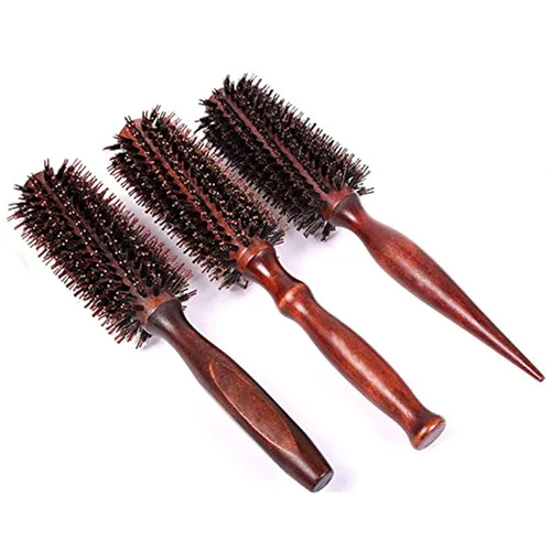 Juego de cepillos premium 3 en 1 para mujeres y hombres: cepillo de pelo redondo de cerdas de jabalí natural, cepillo de peinado de alfiler, peine