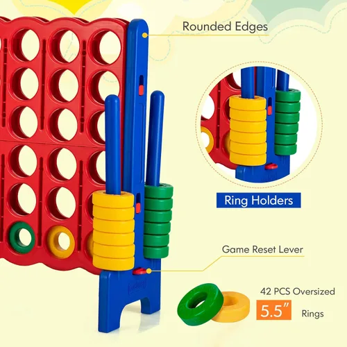 Miniatura 3 de HONEY JOY Juego gigante gigante de 4 a punta, juegos gigantes para patio al aire libre para la familia, 42 anillos jumbo y deslizador de liberación