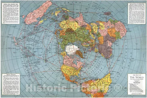 Mapa histórico - Atlas Mundial - Mapa del mundo 1943, proyección equidistante azimutal polar - Arte de pared vintage - 24 x 16 pulgadas