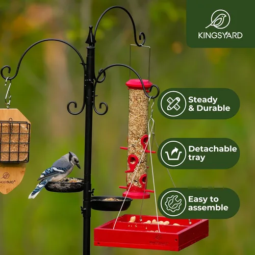 Miniatura 7 de Kit de estación de alimentación para pájaros Kingsyard - poste de comedero de 85 pulgadas con base de 5 puntas, soporte de comedero para pájaros