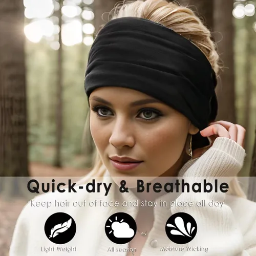 Miniatura 2 de HAUHC Diademas extra anchas para mujer, 7 pulgadas, grandes, como algodón, turbante anudado, bandana, diademas para mujeres antideslizantes