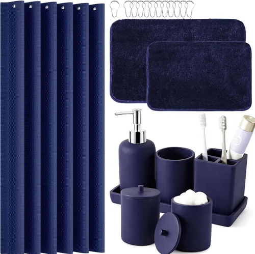 Miniatura 14 de Juego de baño de resina de 6 piezas color beige completo con soporte para cepillos de dientes, dispensador de jabón de loción, 2 dispensadores