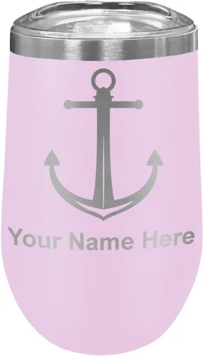 Miniatura 19 de LaserGram Vaso de vino de acero inoxidable de doble pared, ancla de barco, grabado personalizado incluido (negro)