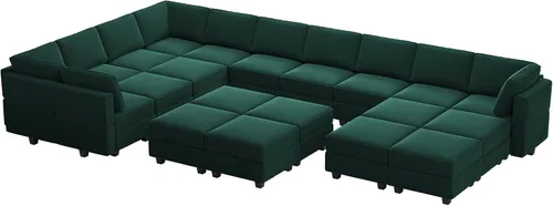 Miniatura 7 de Belffin Sofá modular grande con asiento de almacenamiento, sofá en forma de U de gran tamaño con diván reversible con sofá modular con terciopelo