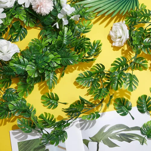 Miniatura 5 de Zeyune 12 piezas de enredaderas artificiales de hojas de Monstera de 5.9 pies, plantas colgantes falsas, hiedra, hojas de palmera tropical