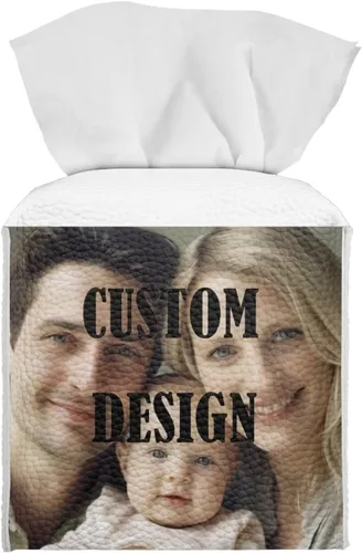 Personalizar caja de pañuelos de cuero PU cuadrado caja de pañuelos titular personalizado su foto/logotipo/texto, personalizable en todos los lados,