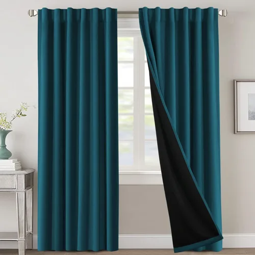 Miniatura 112 de H.VERSAILTEX Cortinas 100% opacas para dormitorio con forro negro, cortinas de oscurecimiento de habitación completa, con aislamiento térmico