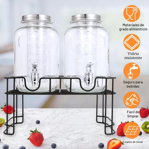 Miniatura 3 de Dispensadores de bebidas de vidrio de 1 galón para fiestas, juego de 2, dispensador de bebidas con infusor y soporte de frutas, dispensador de jugo