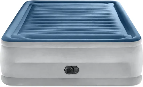 Intex: Dura-Beam Deluxe Comfort - Colchón de aire de felpa, 22 pulgadas, azul Queen, bomba eléctrica integrada, tecnología de fibra duradera, bolsa