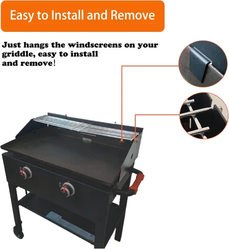 Miniatura 6 de Juego de Protector de Viento Ajustable y Rejilla de Calentamiento para Parrilla de 22" a 28" con Grasa Trasera, Negro, Metal