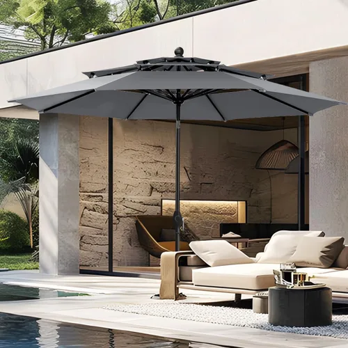 Miniatura 11 de PHI VILLA Sombrilla de patio de 10 pies, sombrilla de mesa grande ventilada de 3 niveles para exteriores, con 8 varillas resistentes y poste