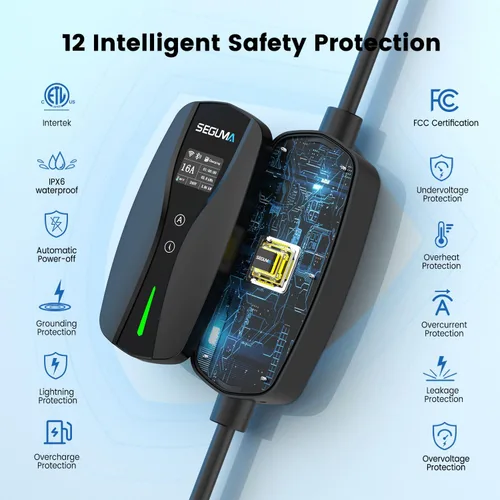 Miniatura 6 de Cargador EV de nivel 1/2, control de corriente ajustable Wi-Fi/App de 16 amperios, enchufe NEMA 5-15 certificado ETL/adaptador NEMA 6-20, retardo