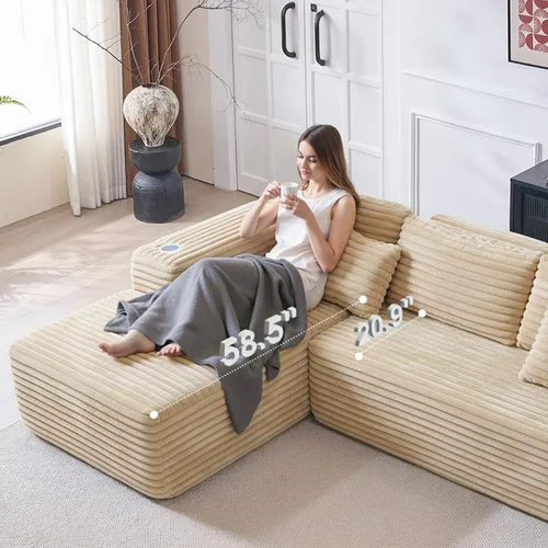 Miniatura 8 de Sofá modular Cloud con diván en forma de L, moderno sofá modular con asiento profundo, portavasos integrado y bolsillo de almacenamiento para sala