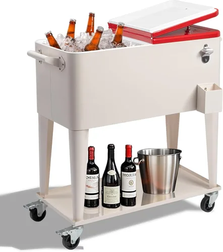 Miniatura 14 de Outvita Hielera Rodante de 80 Cuartos, Enfriador Portátil de Bebidas para Bar con Bandeja Colectora, Bandeja de Almacenamiento Inferior y Gris-oscuro