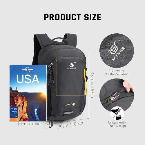 Miniatura 6 de SKYSPER Mochila pequeña para senderismo, mochila de viaje ligera de 20 L, mochila de día para senderismo para mujeres y hombres Lantc20-gris oscuro